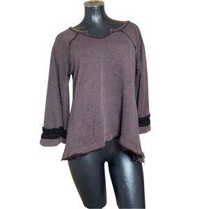 Free People Casual Comfy Long Sleeve Distressed Hem Top Shirt Size XS